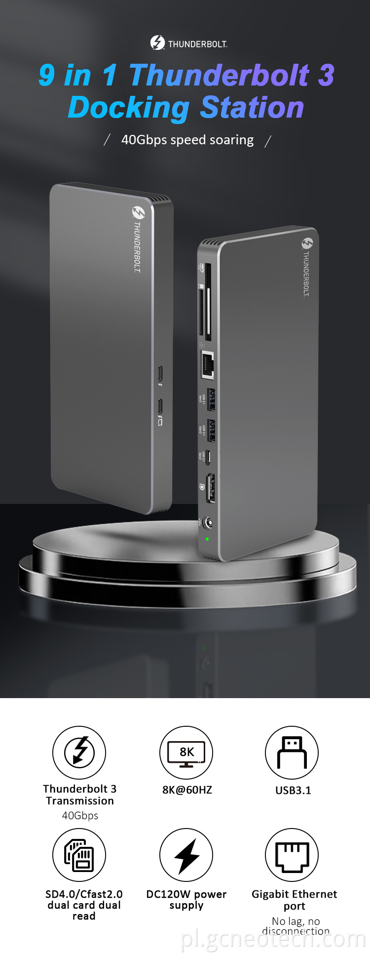 Thunderbolt 4 Docking Station 40 Gbps Silny transfer Thunderbolt 4 Docking Station 40Gbps High Speed Transfer